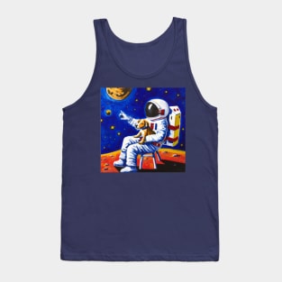 Astronaut sitting with his dog on the moon, starring into space. Tank Top